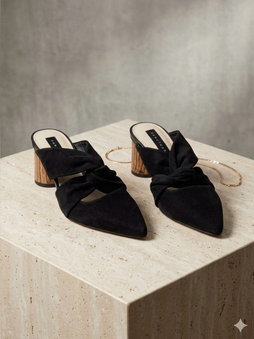 Sanctuary Sunset Black Knotted Pointed-Toe Mule Heels -